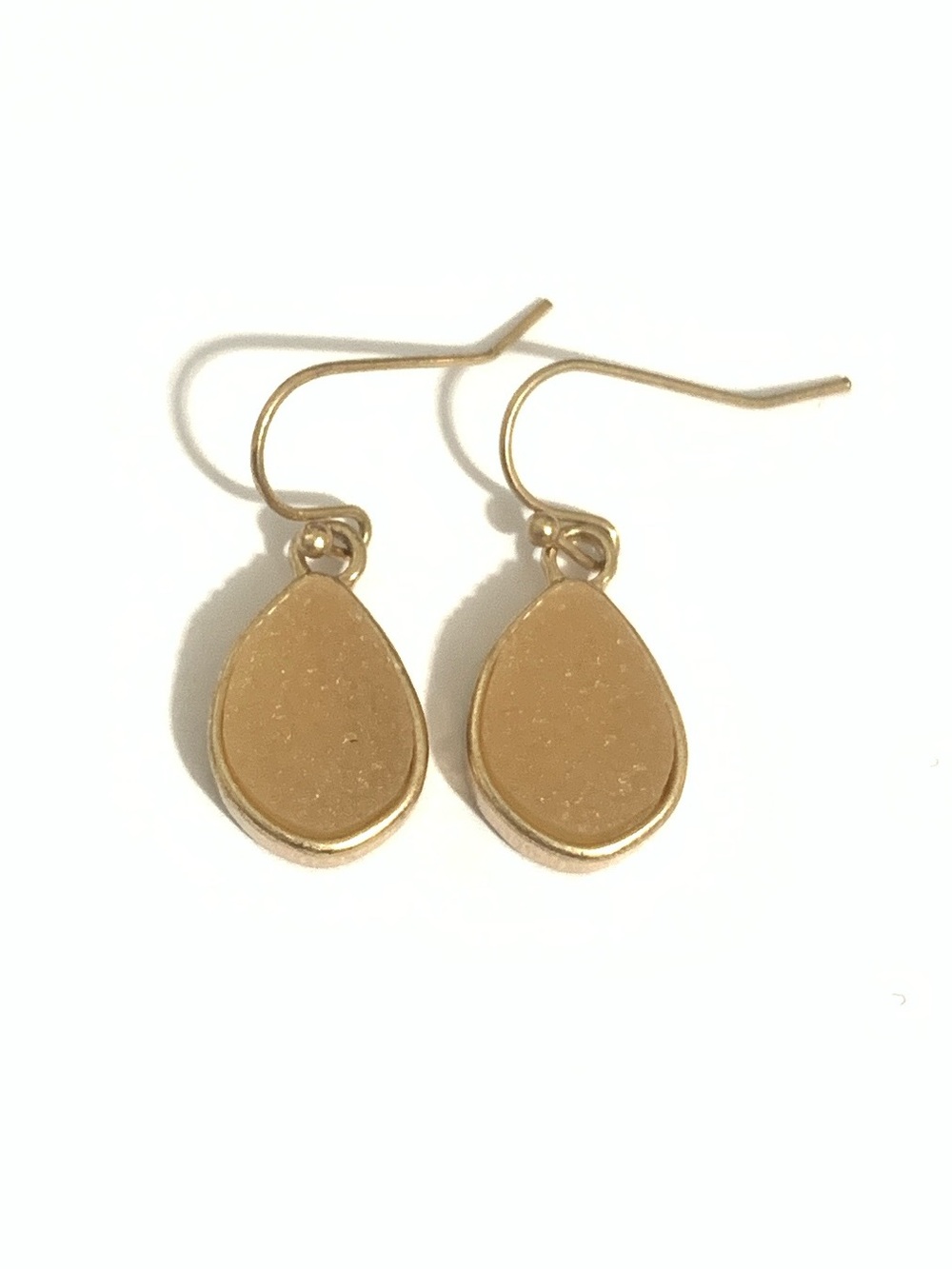 Gold Druzy Teardrop Dangle Earrings